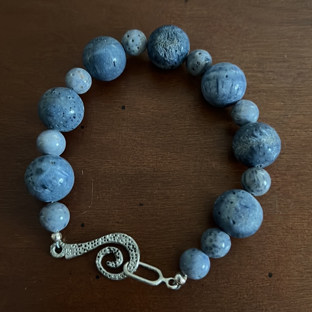 Denim Blue Gemstone & Silver Bracelet - Handmade